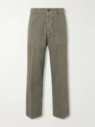 Visvim Benning Straigh-leg Herringbone Cotton Trousers In Green
