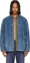 Visvim Blue Coverall Dmgd Denim Down Jacket In Purple