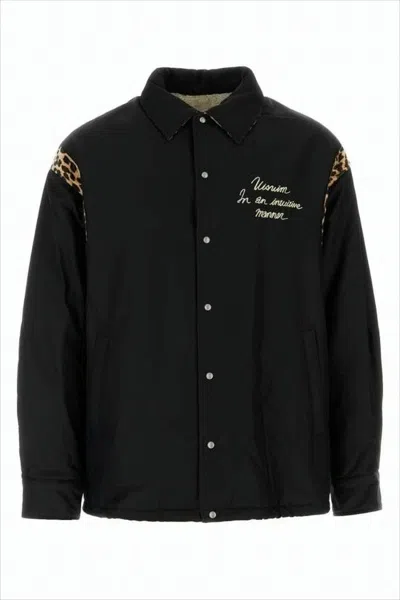 Visvim Bold Black Casual Jacket With Leopard Print Accents