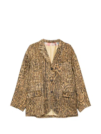 Visvim Bowen Leopard-print Silk Blazer In Brown