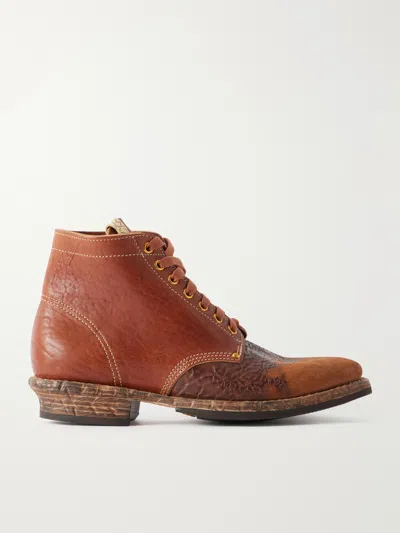 Visvim Brigadier Distressed Lace-up Leather Boots In Brown