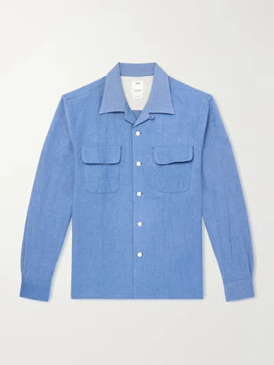 Visvim Carrow Convertible-collar Wool And Linen-blend Shirt In Blue