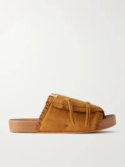Visvim Christo Shaman Folk Suede Slides In Brown