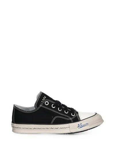 Visvim Contrast-stitch Logo-print Sneakers In Black