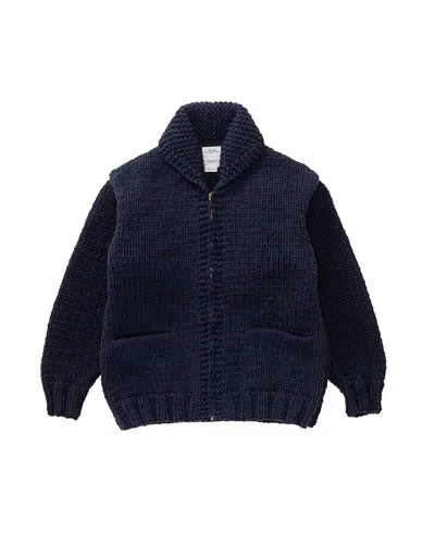 Visvim Cowichan Hand Knit Sweater In Blue