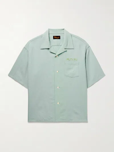 Visvim Crosby Convertible-collar Embroidered Wool And Linen-blend Shirt In Green