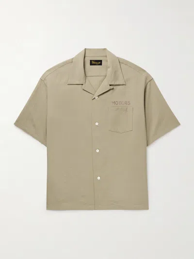 Visvim Crosby Convertible-collar Embroidered Wool And Linen-blend Shirt In Neutral