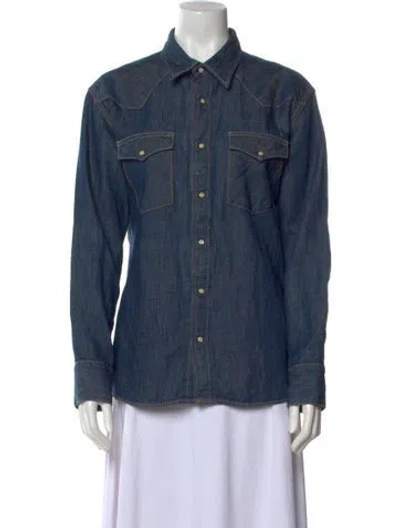 Pre-owned Visvim Denim Long Sleeve Button-up Top In Blue