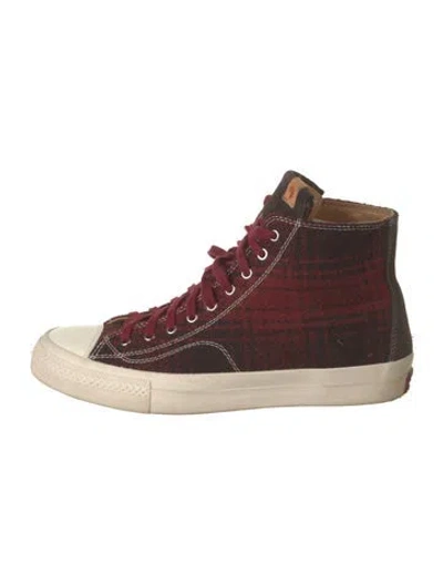 Pre-owned Visvim Denim Plaid Print Sneakers In Burgundy