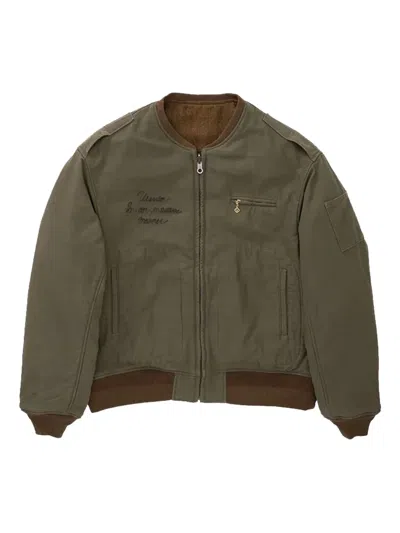 Visvim Embroidered Ribbed Bomber Jacket In Brown
