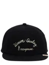 Visvim Structured Black Cap With Embroidered Cursive Text In Black