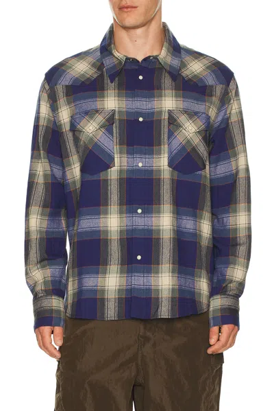 Visvim Four Corners Check Long Sleeve Shirt In Blue