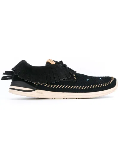 Visvim Fringed Boat Shoes In Black
