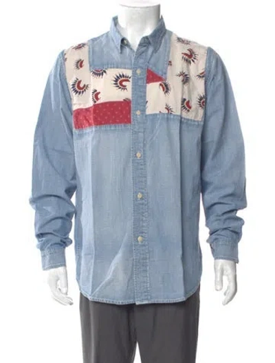 Pre-owned Visvim Granger Feathers Graphic Print Denim Shirt In Blue