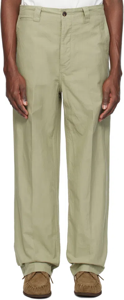 Visvim Green Wide Chino Trousers In Lt.green