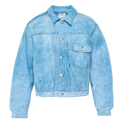 Visvim 102x Cropped Leather Jacket In Blue