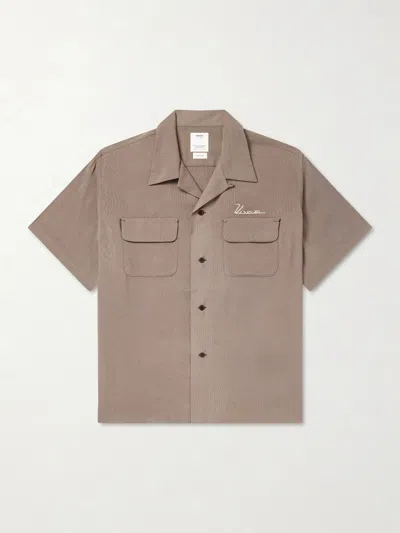 Visvim Judo Convertible-collar Logo-embroidered Woven Shirt In Brown