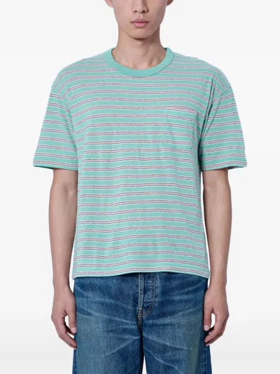 Visvim Jumbo Border Striped Pocket T-shirt In Green