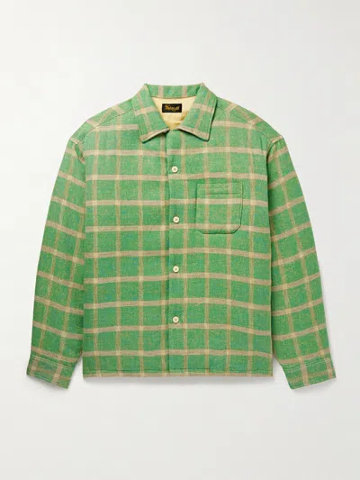 Visvim Keesey Checked Linen And Wool-blend Down Jacket In Green