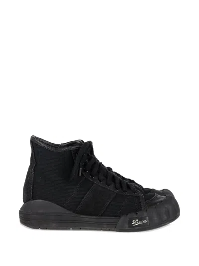 Pre-owned Visvim Lanier Leather-trimmed High-top Sneakers In Black