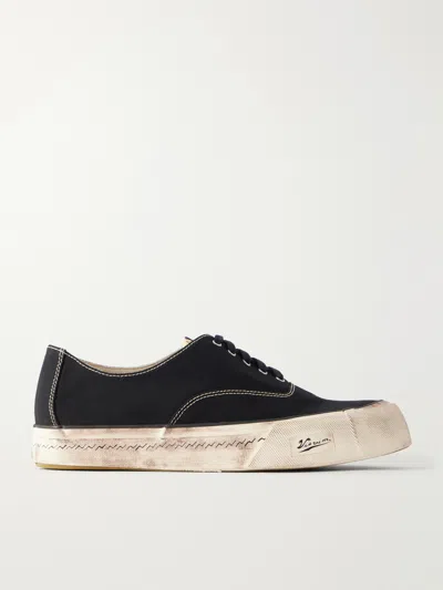 Visvim Logan Distressed Canvas Sneakers In Black