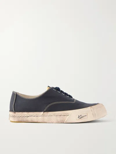 Visvim Logan Distressed Canvas Sneakers In Blue