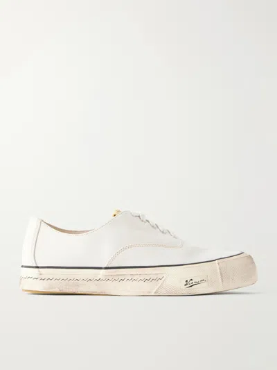 Visvim Logan Distressed Canvas Sneakers In White