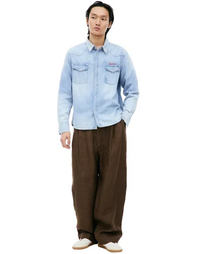 Visvim Logo Denim Shirt In Blue
