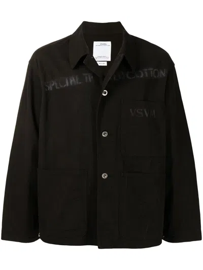 Visvim Logo-print Crinkle-effect Shirt Jacket In 褐色