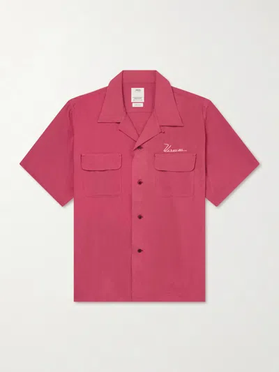 Visvim Logo-embroidered Convertible-collar Woven Shirt In Red