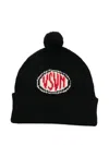 Visvim Logo-intarsia Pompom Beanie Hat In Black