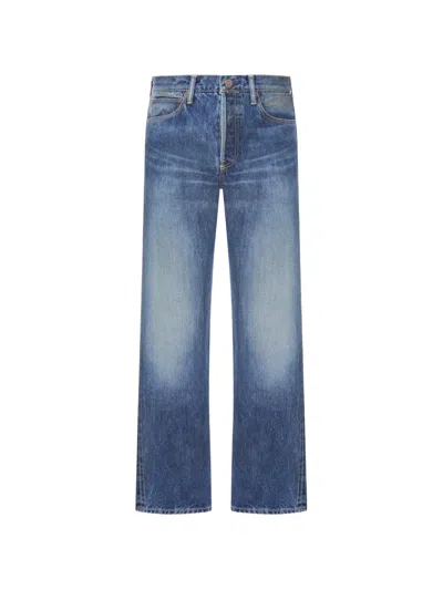 Visvim Logo-patch Jeans In Blue