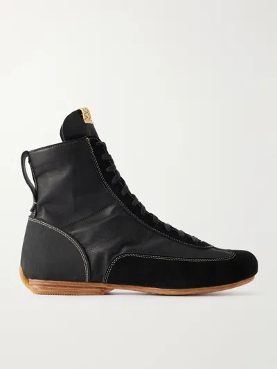 Visvim Mc Driver Suede-trimmed Leather Lace-up Boots In Black
