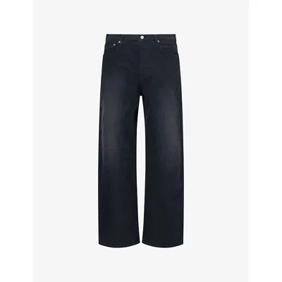 Visvim Fluxus 01 Straight-leg Garment-dyed Distressed Cotton-corduroy Trousers In Black