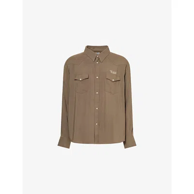 Visvim Mens Brown Four Corners Embroidered Woven Shirt Xl