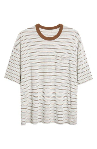 Visvim Mondo Border Stripe Pocket Wool & Cotton T-shirt In White