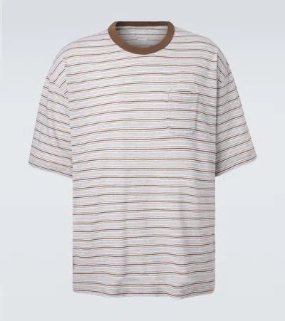 Visvim Mondo Border Wool And Cotton T-shirt In Gray