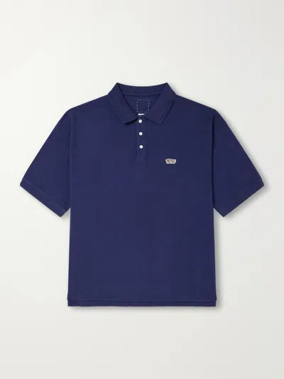 Visvim Mondo Weller Logo-appliquéd Cotton-piqué Polo Shirt In Blue