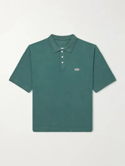 Visvim Mondo Weller Logo-appliquéd Cotton-piqué Polo Shirt In Green
