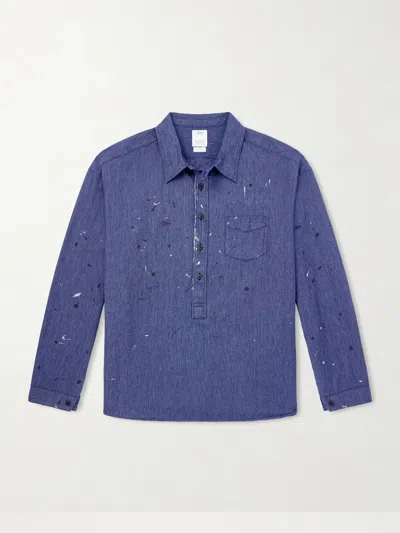 Visvim Paint-splattered Cotton And Silk-blend Chambray Shirt In Blue