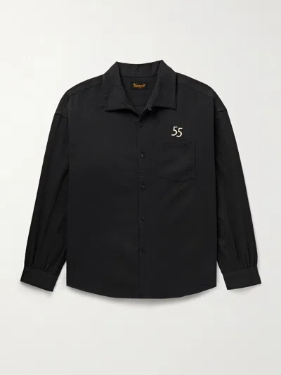 Visvim Palmer Convertible-collar Embroidered Cotton-twill Shirt In Black