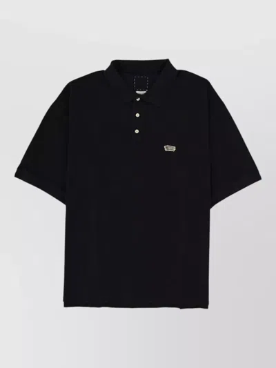 Visvim Polo Collar Short Sleeve Jersey Top In Black