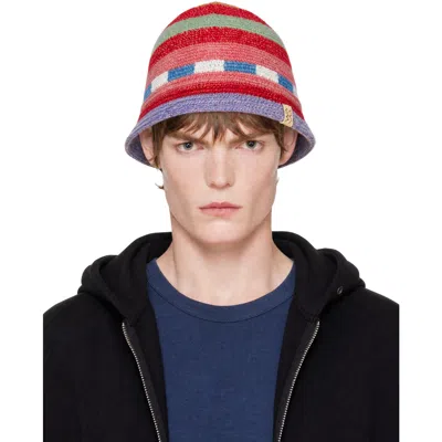 Visvim Red Meda Crochet Knit Hat In Multi