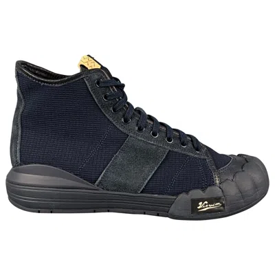 Pre-owned Visvim Size 10.5 Navy Mixed Material Lanier High-top Sneakers In Blue