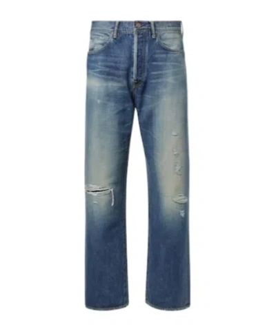 Visvim Social Sculpture 01 Distressed Straight Jeans In Black