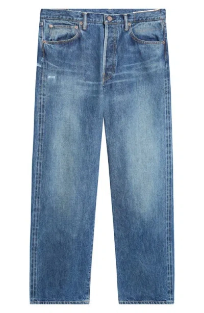 Visvim Social Sculpture 01 Distressed Wide Leg Jeans In Blue