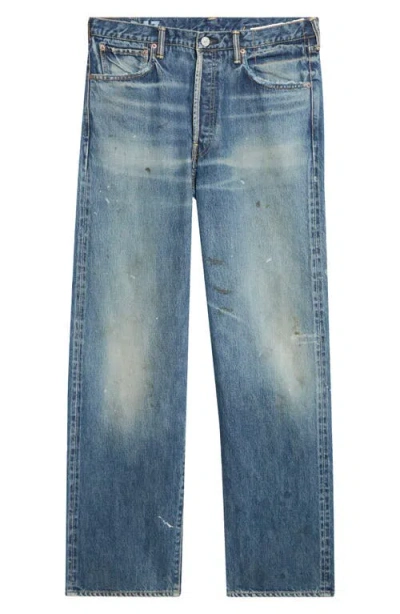 Visvim Social Sculpture 01 Distressed Wide Leg Jeans In Dyed Damaged