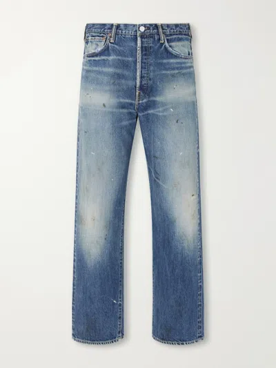 Visvim Social Sculpture 01 Wide-leg Distressed Jeans In Blue