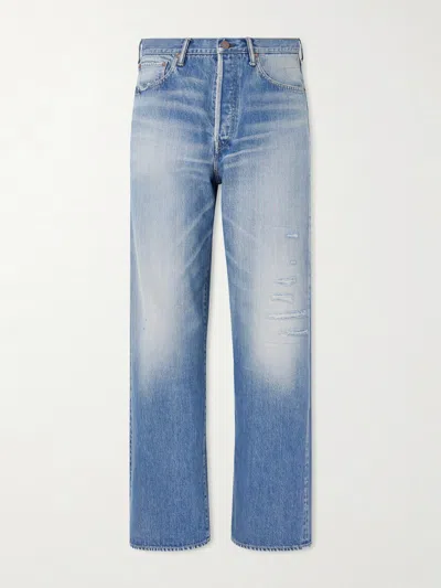 Visvim Social Sculpture 01 Wide-leg Distressed Selvedge Jeans In Blue