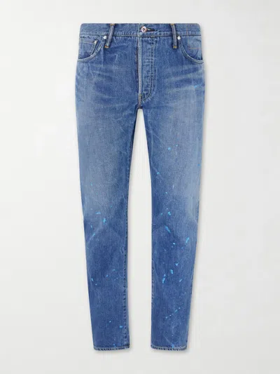 Visvim Social Sculpture 11 Slim-fit Straight-leg Paint-splattered Jeans In Blue
